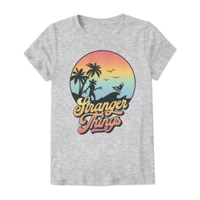 Little & Big Kid Girls Crew Neck Short Sleeve Regular Fit Stranger Things Graphic T-Shirt