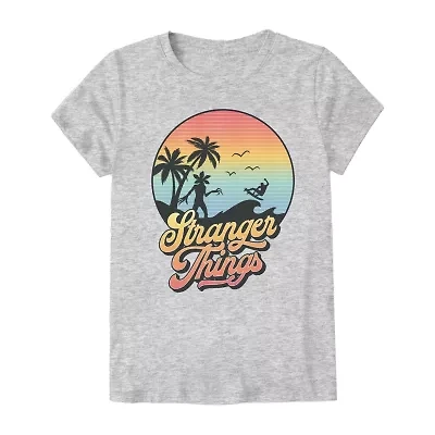 Little & Big Kid Girls Crew Neck Short Sleeve Regular Fit Stranger Things Graphic T-Shirt