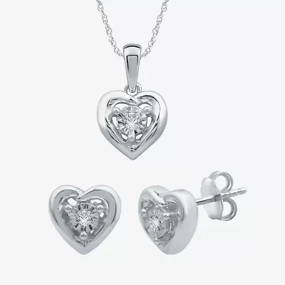 Womens Diamond Accent Natural White Diamond Sterling Silver Heart 2-pc. Jewelry Set