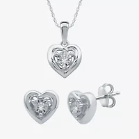 Womens Diamond Accent Natural White Diamond Sterling Silver Heart 2-pc. Jewelry Set