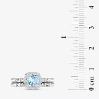 Modern Bride Gemstone Womens 1/3 CT. T.W. Genuine Blue Tanzanite 10K White Gold Cushion Halo Bridal Set