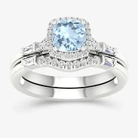 Modern Bride Gemstone Womens 1/3 CT. T.W. Genuine Blue Tanzanite 10K White Gold Cushion Halo Bridal Set