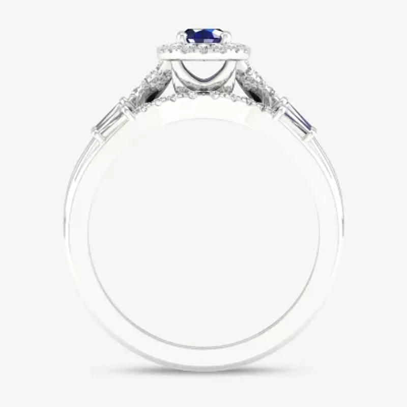 Modern Bride Gemstone and 1/3 CT. T.W. Diamond Oval Halo Bridal Set 10K Gold