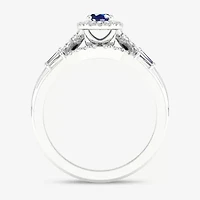 Modern Bride Gemstone and 1/3 CT. T.W. Diamond Oval Halo Bridal Set 10K Gold