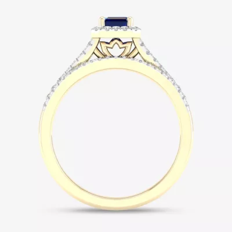 Modern Bride Gemstone Womens 1/3 CT. T.W. Genuine Blue Sapphire 10K Gold Halo Bridal Set