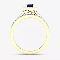 Modern Bride Gemstone Womens 1/3 CT. T.W. Genuine Blue Sapphire 10K Gold Halo Bridal Set