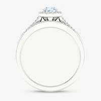 Modern Bride Gemstone Womens 1/5 CT. Genuine Blue Aquamarine 10K White Gold Oval Halo Bridal Set