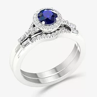 Modern Bride Gemstone Womens 1/3 CT. T.W. Genuine Pink Sapphire 10K Rose Gold Round Halo Bridal Set