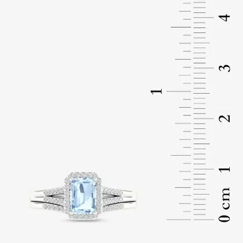 Modern Bride Gemstone Womens 1/5 CT. Genuine Blue Tanzanite 10K White Gold Halo Bridal Set