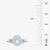 Modern Bride Gemstone Womens 1/5 CT. Genuine Blue Tanzanite 10K White Gold Halo Bridal Set