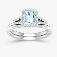 Modern Bride Gemstone Womens 1/5 CT. Genuine Blue Tanzanite 10K White Gold Halo Bridal Set