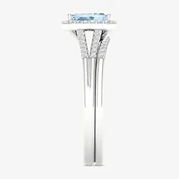 Modern Bride Gemstone Womens 1/5 CT. Genuine Blue Tanzanite 10K White Gold Halo Bridal Set