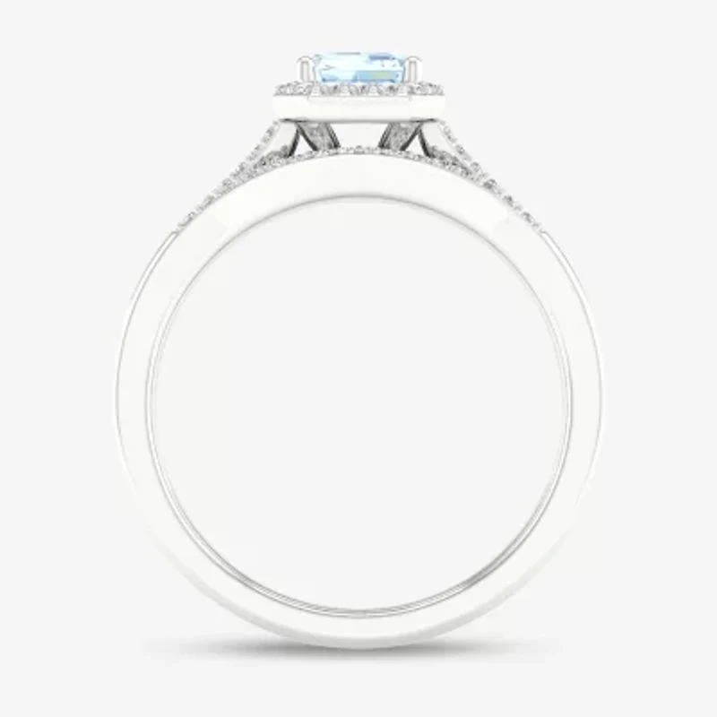 Modern Bride Gemstone Womens 1/5 CT. Genuine Blue Tanzanite 10K White Gold Halo Bridal Set