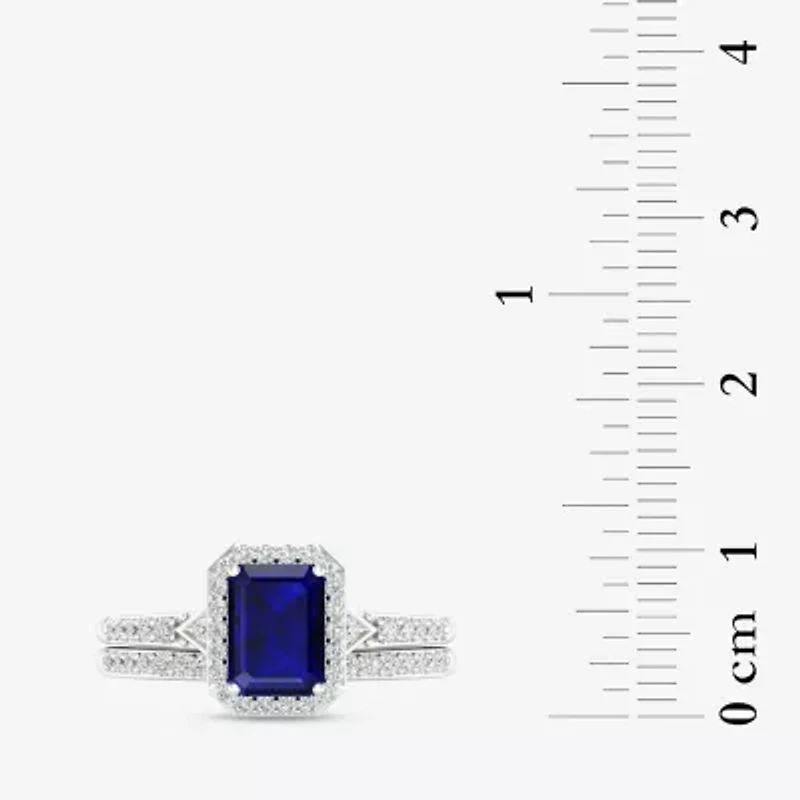Modern Bride Gemstone Womens 1/3 CT. T.W. Genuine Blue Sapphire 10K White Gold Halo Bridal Set