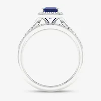 Modern Bride Gemstone Womens 1/3 CT. T.W. Genuine Blue Sapphire 10K White Gold Halo Bridal Set