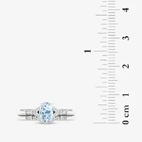 Modern Bride Gemstone and 1/4 CT. T.W. Diamond Oval Bridal Set 14K Gold