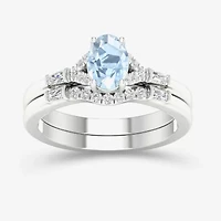Modern Bride Gemstone and 1/4 CT. T.W. Diamond Oval Bridal Set 14K Gold