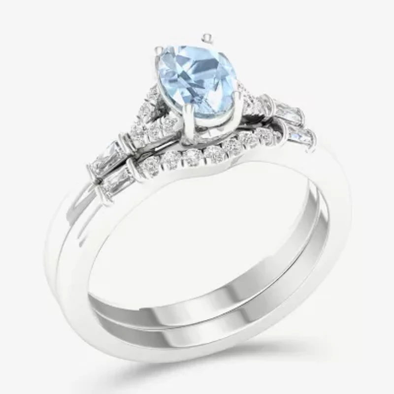 Modern Bride Gemstone and 1/4 CT. T.W. Diamond Oval Bridal Set 14K Gold