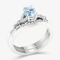 Modern Bride Gemstone and 1/4 CT. T.W. Diamond Oval Bridal Set 14K Gold