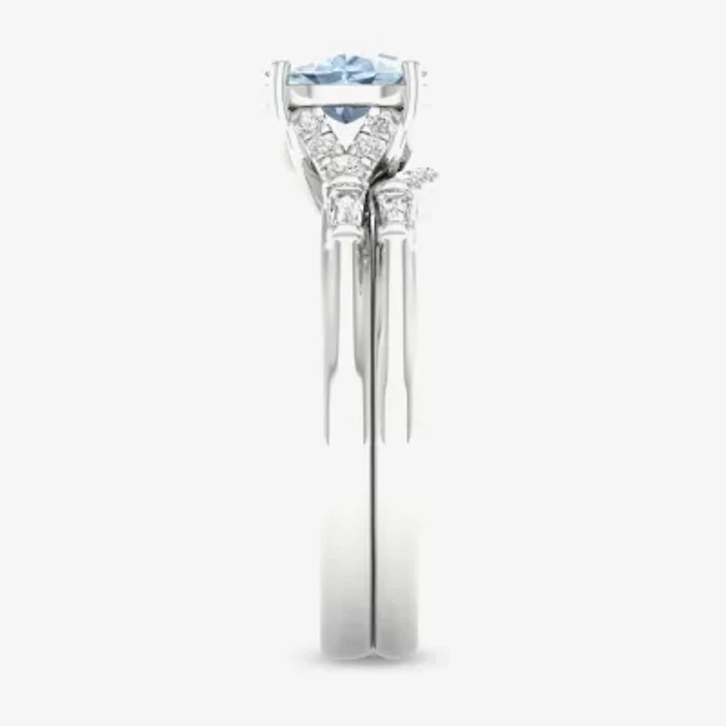 Modern Bride Gemstone and 1/4 CT. T.W. Diamond Oval Bridal Set 14K Gold