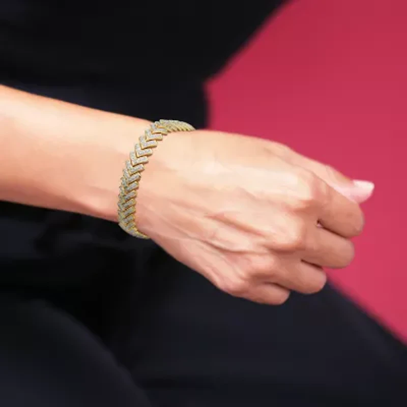 Diamond-Accent 18K Gold Over Brass Chevron Bracelet