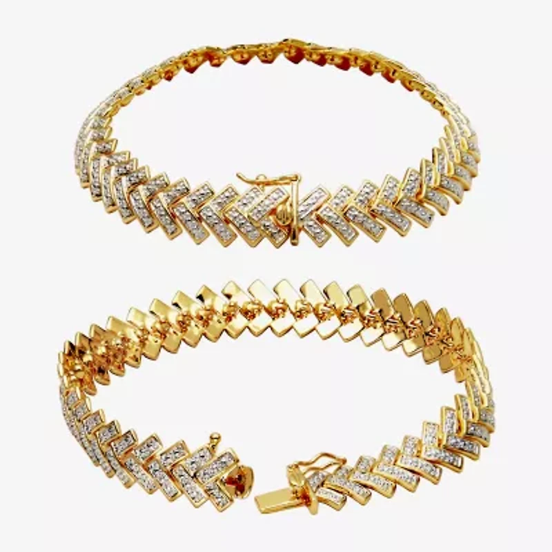Diamond-Accent 18K Gold Over Brass Chevron Bracelet