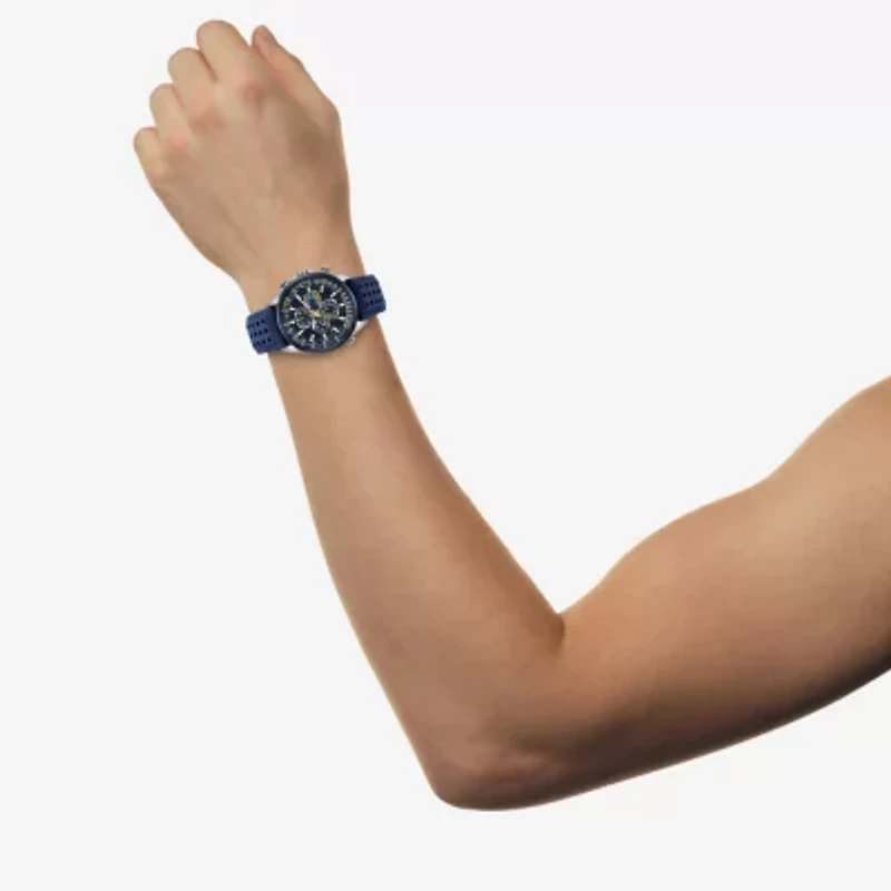 Citizen World Chronograph A-T Mens Chronograph Multi-Function Atomic Time Blue Leather Strap Watch At8020-03l