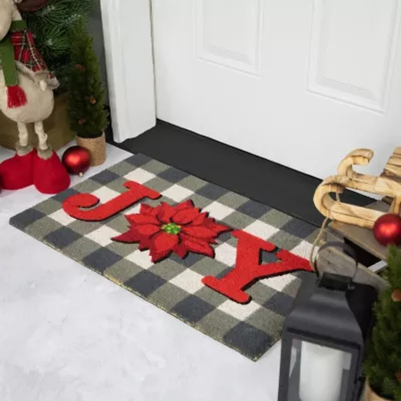 Northlight Poinsettia Coir Indoor Rectangular Doormat