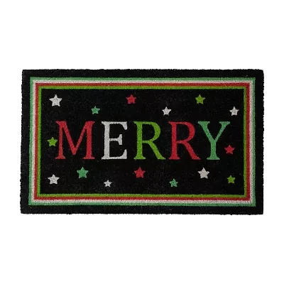 Northlight Black Coir Merry Indoor Rectangular Doormat