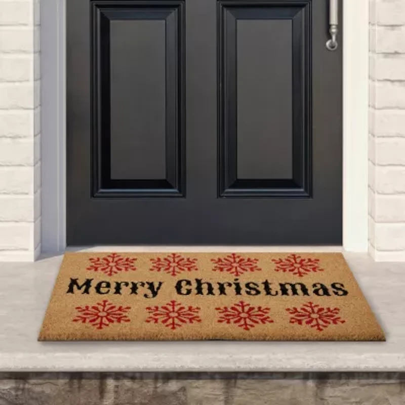 Northlight Coir Merry Snowflake Indoor Rectangular Doormat