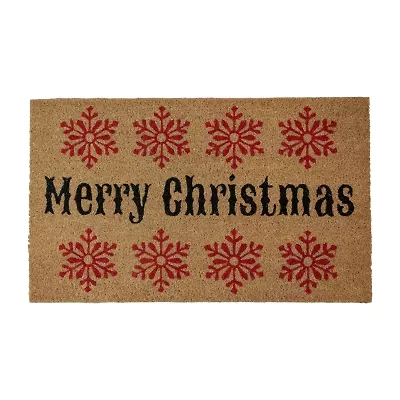 Northlight Coir Merry Snowflake Indoor Rectangular Doormat