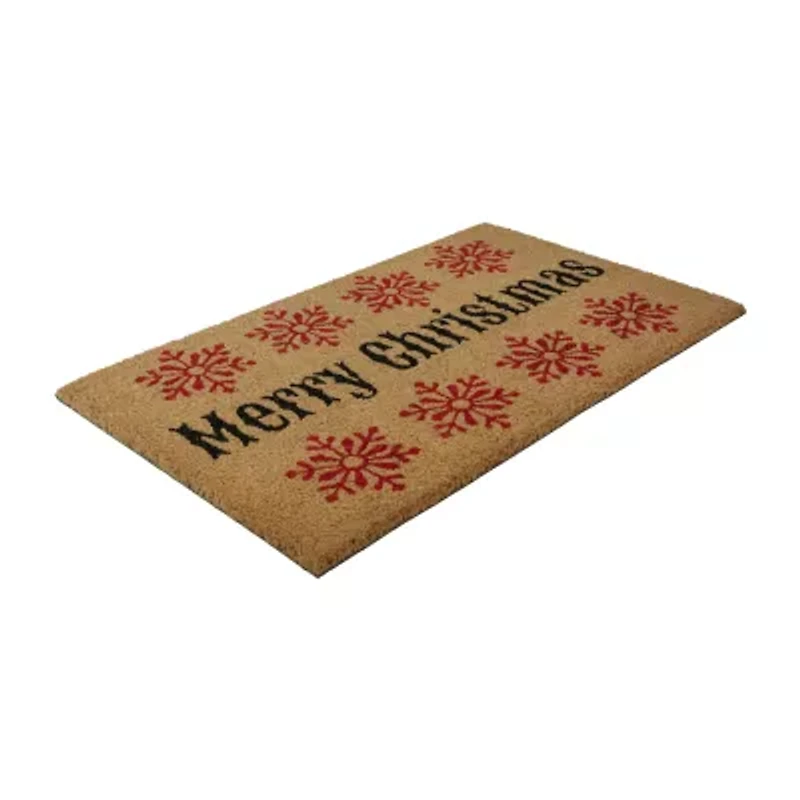 Northlight Coir Merry Snowflake Indoor Rectangular Doormat