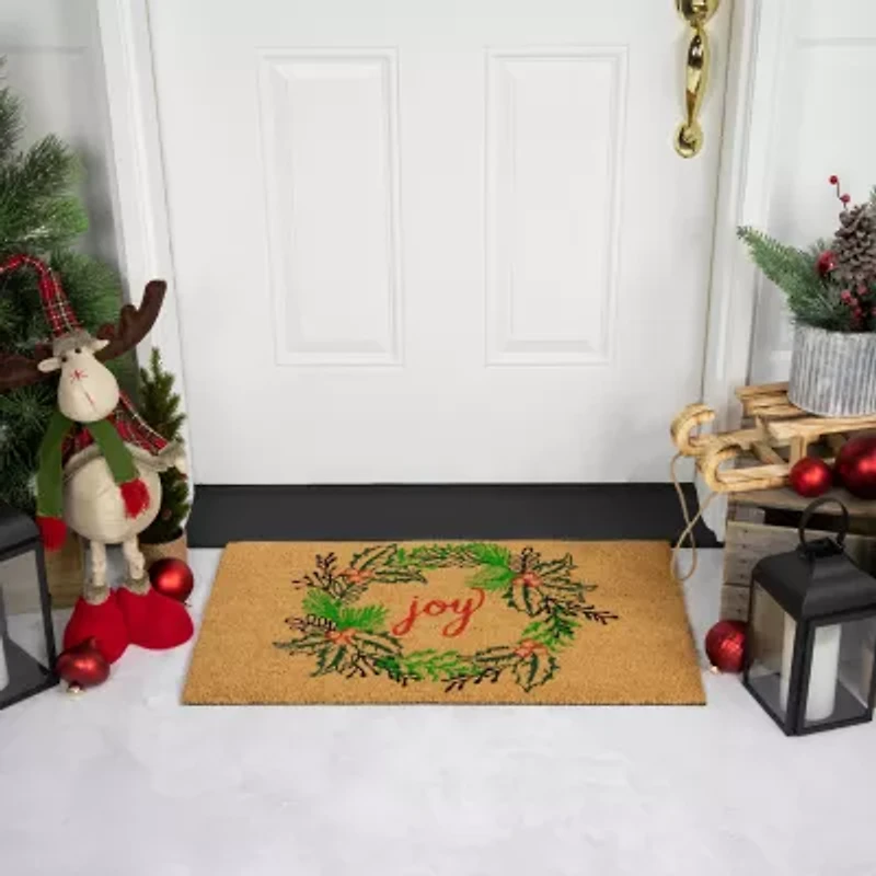 Northlight Coir Joy Wreath Indoor Rectangular Doormat