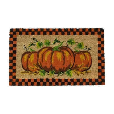 Northlight Checkered Fall Pumpkin Outdoor Rectangular Doormat
