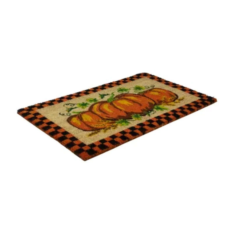 Northlight Checkered Fall Pumpkin Outdoor Rectangular Doormat