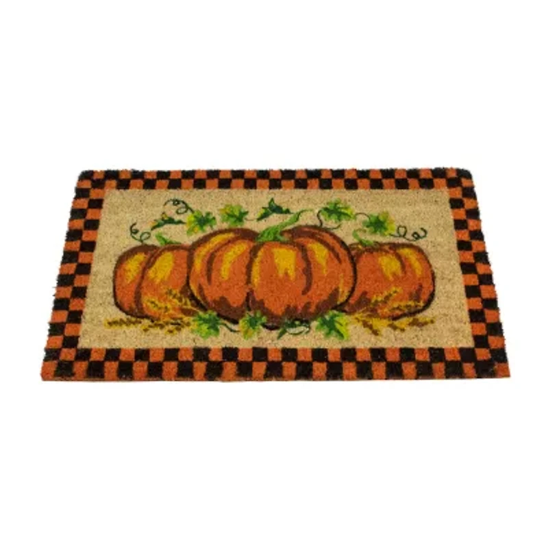 Northlight Checkered Fall Pumpkin Outdoor Rectangular Doormat