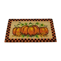 Northlight Checkered Fall Pumpkin Outdoor Rectangular Doormat