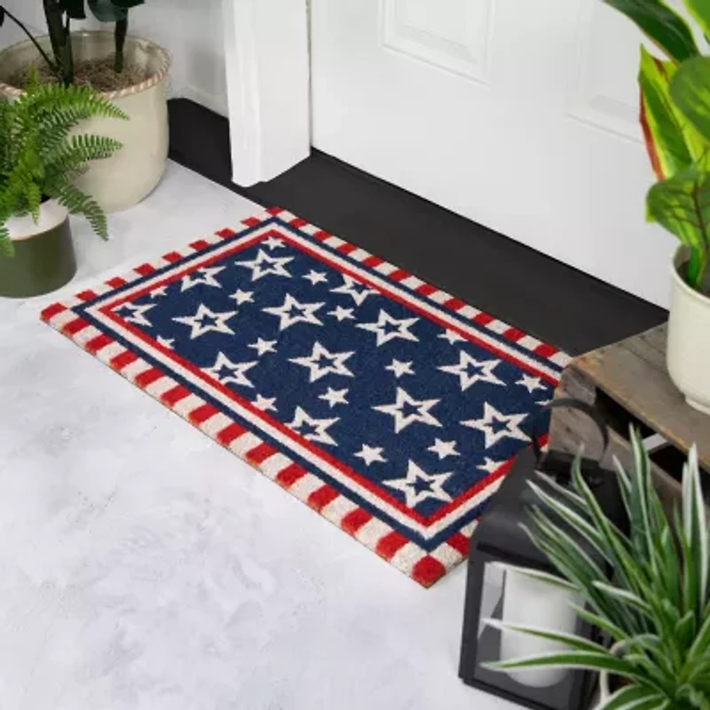 Northlight Stars And Striped Border Outdoor Rectangular Doormat