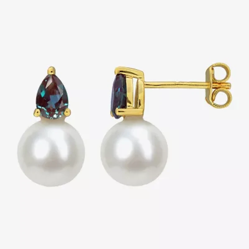White Cultured Freshwater Pearl 18K Gold Over Silver 15.5mm Stud Earrings