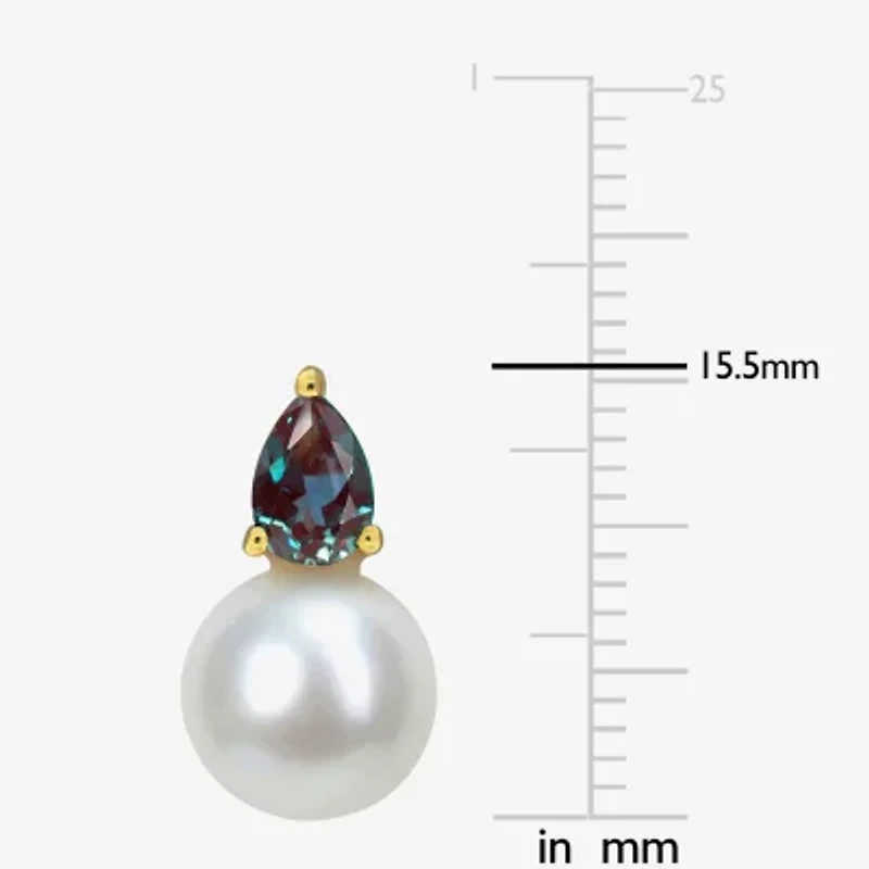 White Cultured Freshwater Pearl 18K Gold Over Silver 15.5mm Stud Earrings