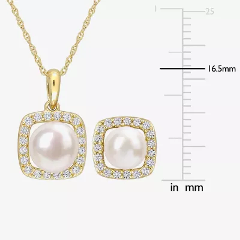 Womens White Cultured Freshwater Pearl 10K Gold Cushion 2-pc. Jewelry Set