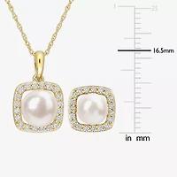 Womens White Cultured Freshwater Pearl 10K Gold Cushion 2-pc. Jewelry Set