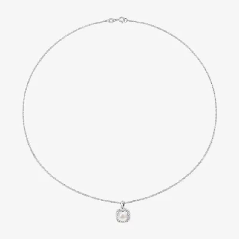 Womens White Cultured Freshwater Pearl 10K White Gold Cushion 2-pc. Jewelry Set