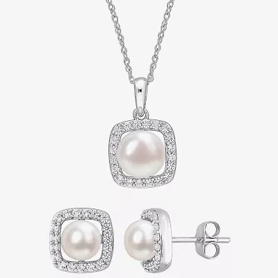 Womens White Cultured Freshwater Pearl 10K White Gold Cushion 2-pc. Jewelry Set