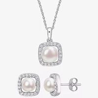 Womens White Cultured Freshwater Pearl 10K White Gold Cushion 2-pc. Jewelry Set
