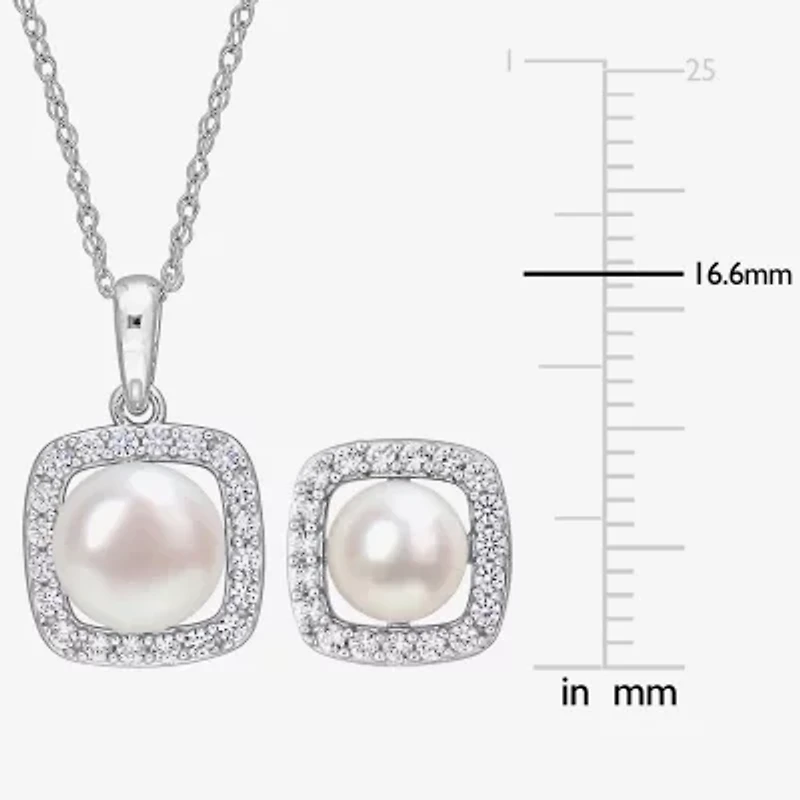 Womens White Cultured Freshwater Pearl 10K White Gold Cushion 2-pc. Jewelry Set