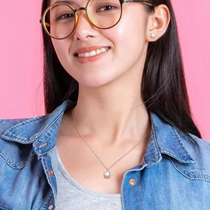 Womens White Cultured Freshwater Pearl 10K White Gold Cushion 2-pc. Jewelry Set