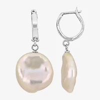 Womens White Cultured Freshwater Pearl 14K White Gold Drop Earrings