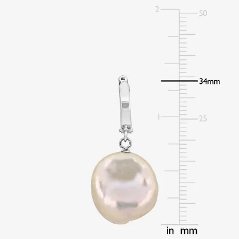 Womens White Cultured Freshwater Pearl 14K White Gold Drop Earrings