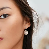 Womens White Cultured Freshwater Pearl 14K White Gold Drop Earrings